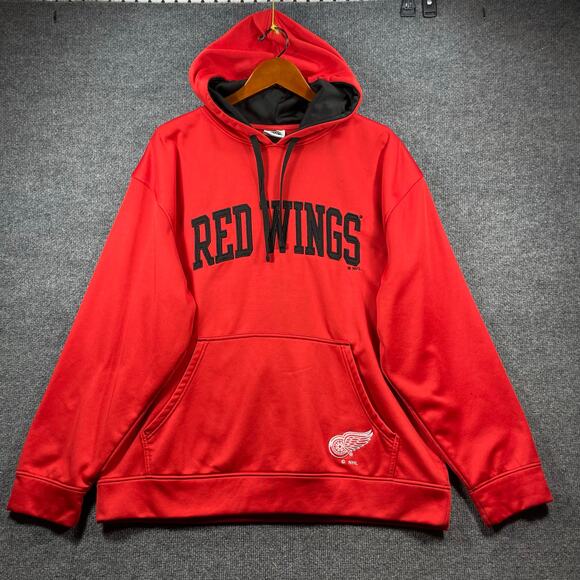 NHL Redwings Hoodie Men's XL Red/Black Embroidered Logo Drawstring Hockey - Picture 1 of 10